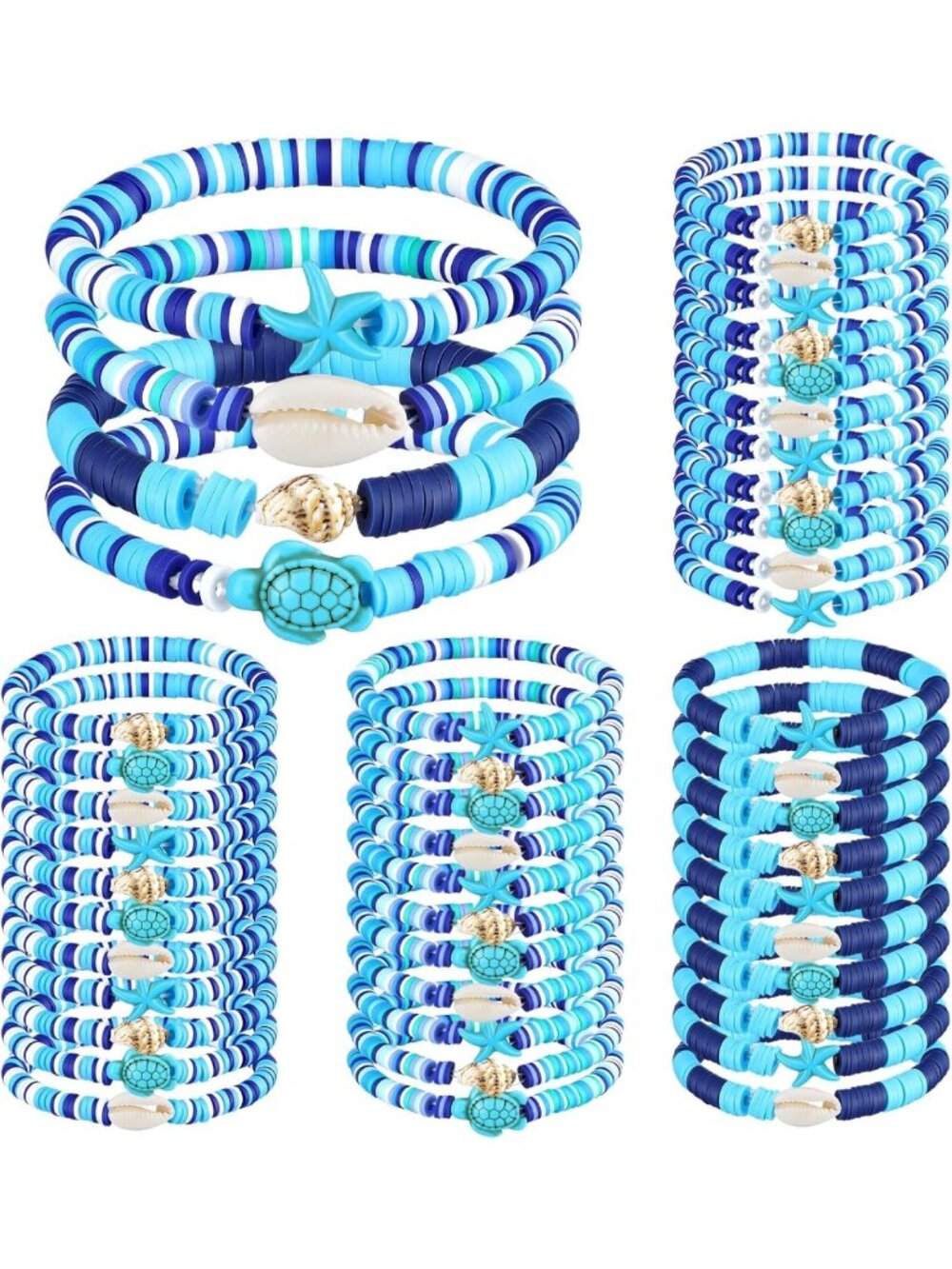 96 Pcs Ocean-Inspired Beaded Bracelets Set - Shells, Starfish & Turtle Anklets